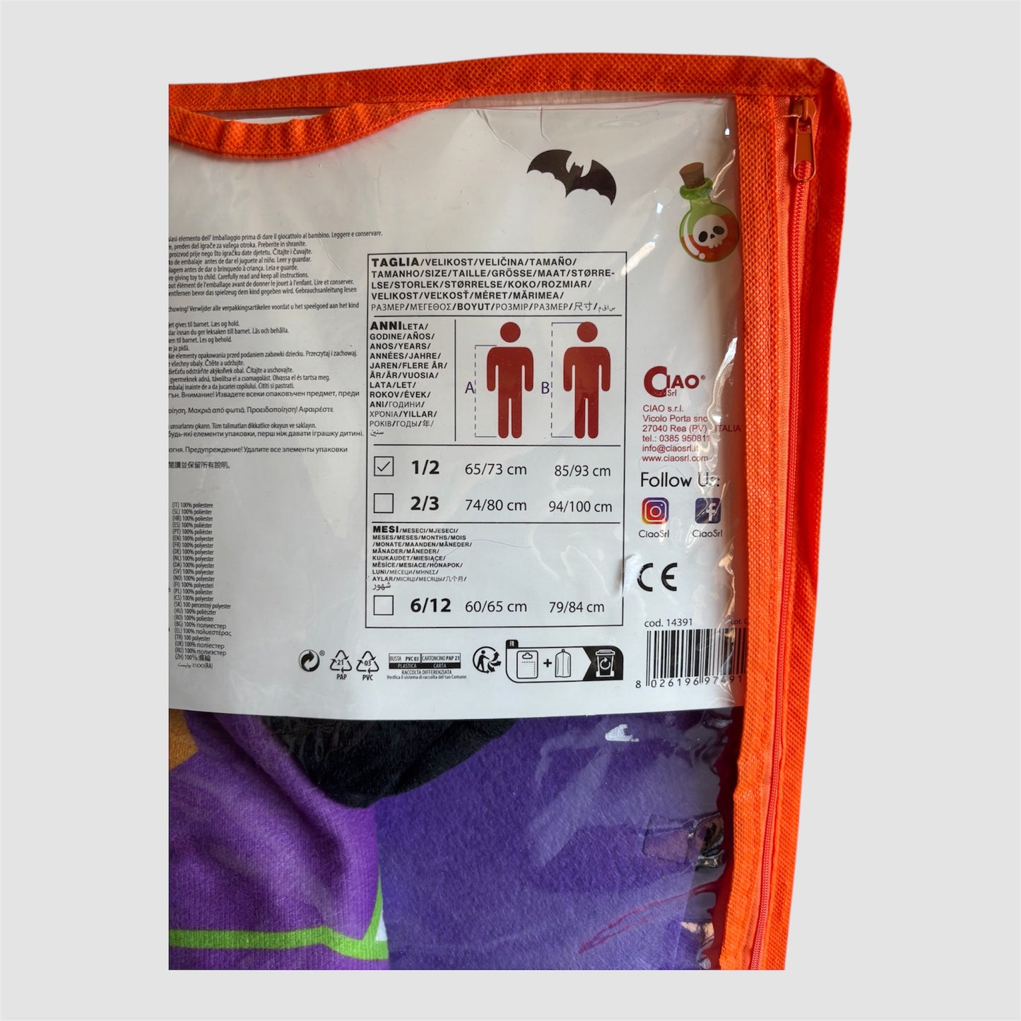 Disfarce Morcego bebé 1-2 anos Ciao