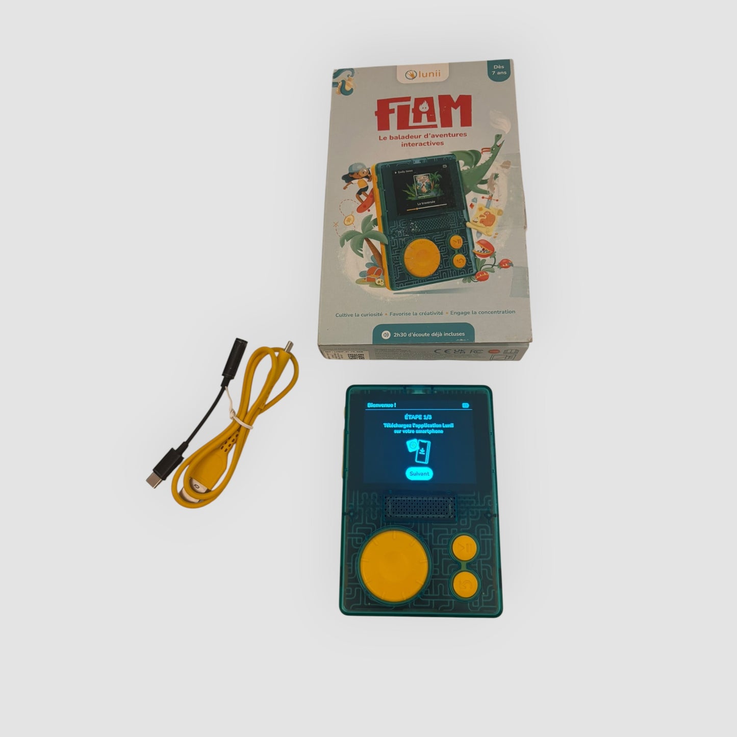 Lunii FLAM Leitor de Aventuras Interativas Infantil + Caixa e Cabo USB