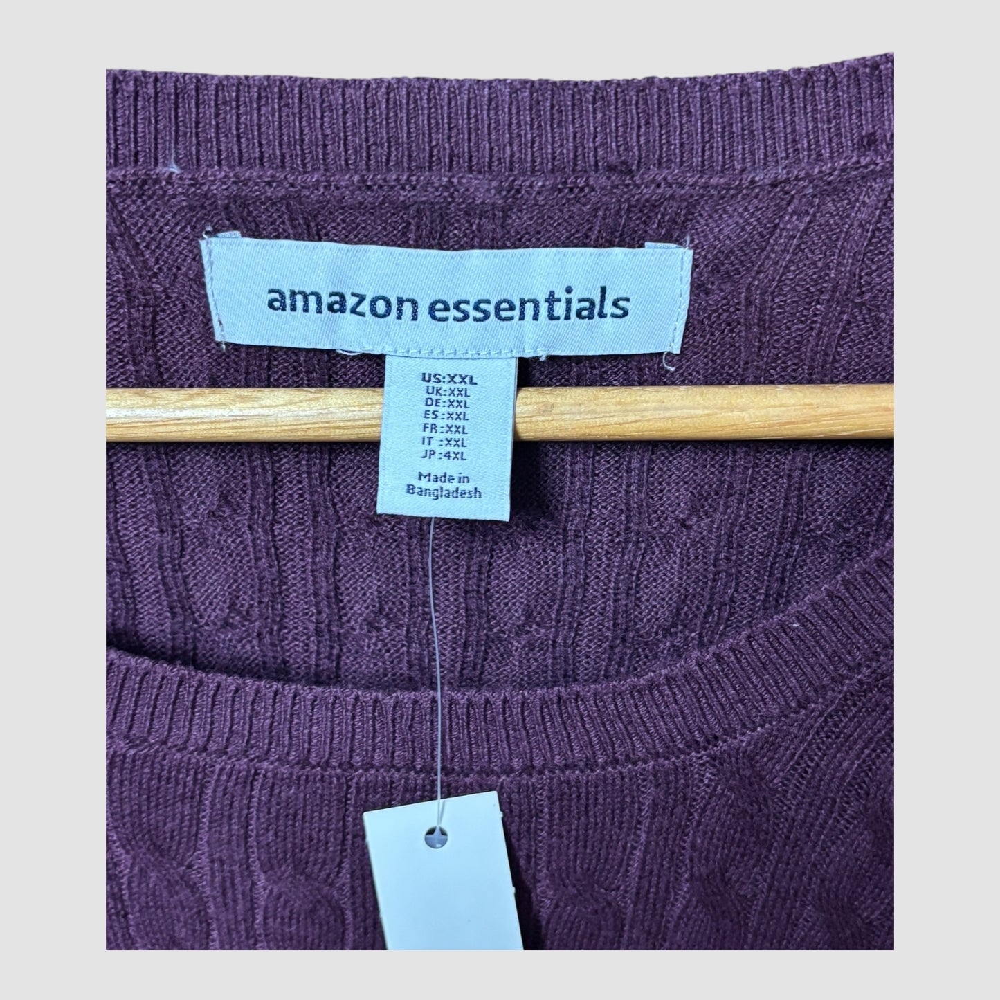 Camisola Amazon Essentials Bordô de Manga Comprida em Malha Trançada Mulher XXL Nova