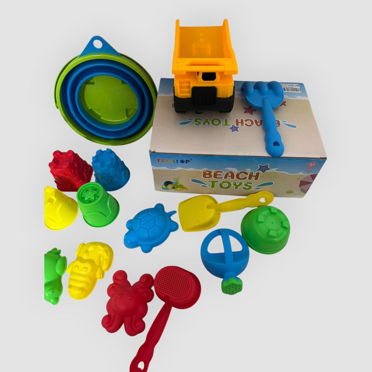 Fegalop Kit Brinquedos de Praia 14 Peças – Balde, Camião e Moldes