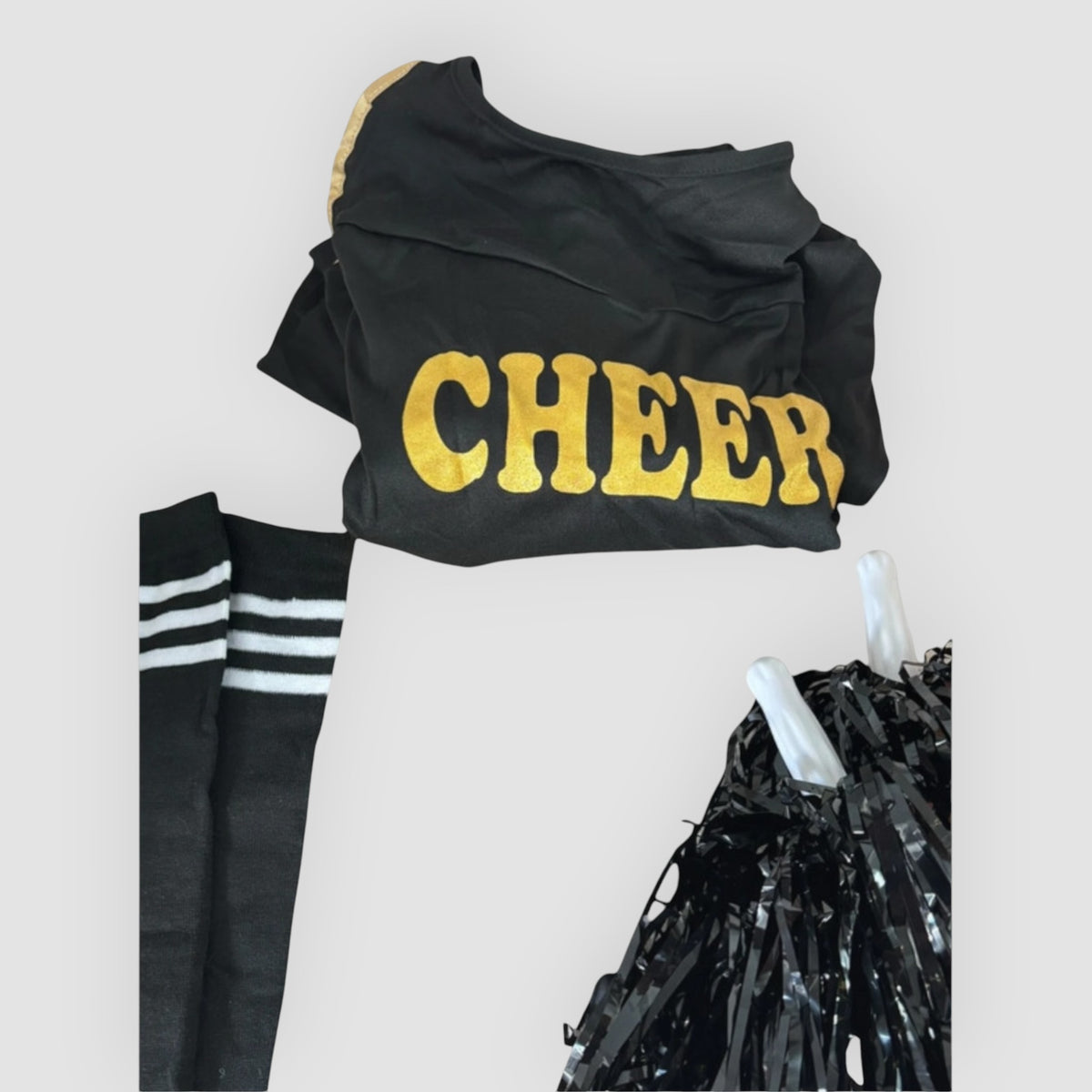 Disfarce de Cheerleader / Animadora de Claque – Tamanho L – Com Pompons e Meias