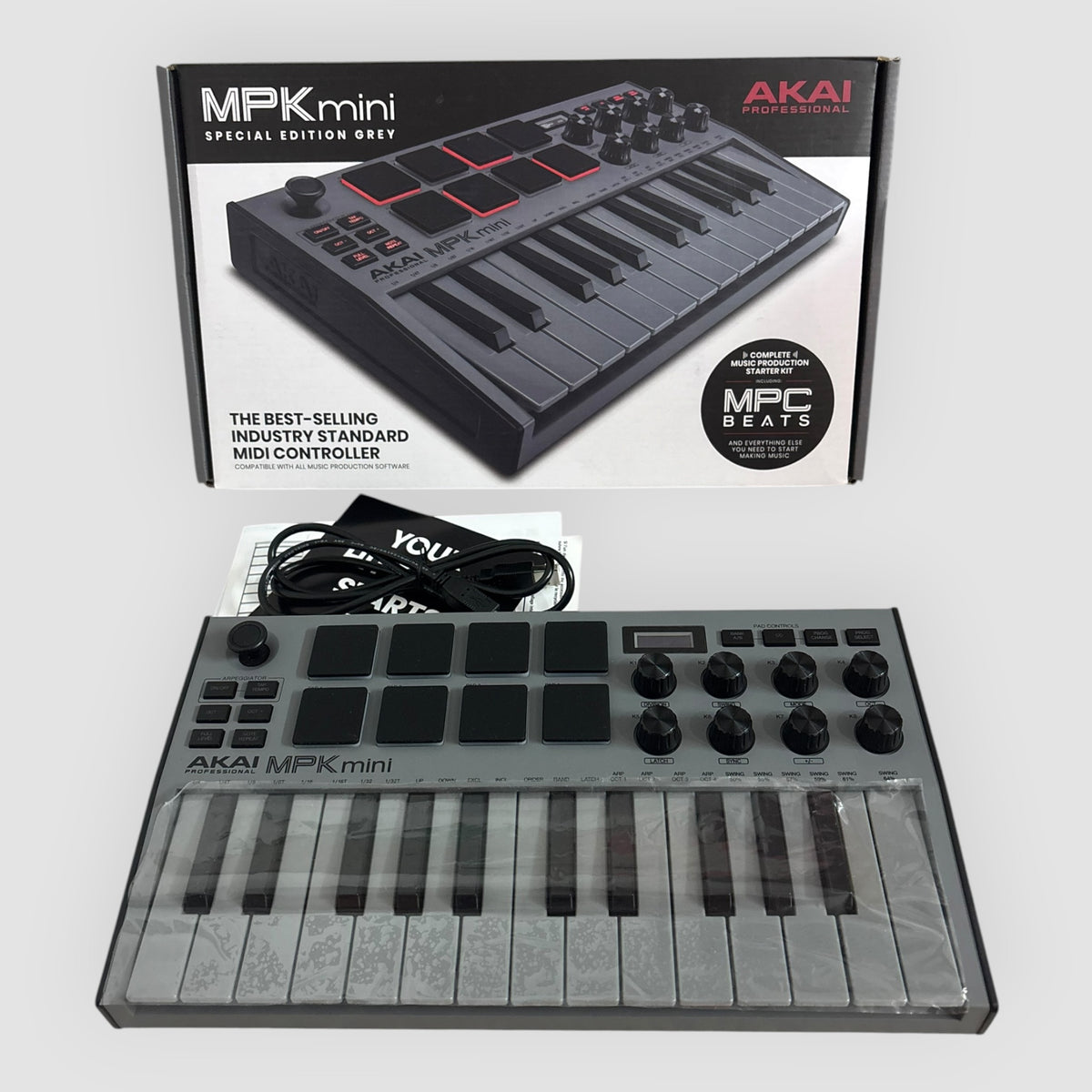 Teclado midi AKAI Professional MPK Mini MK3 – Special Edition Grey – Cinzento – Novo