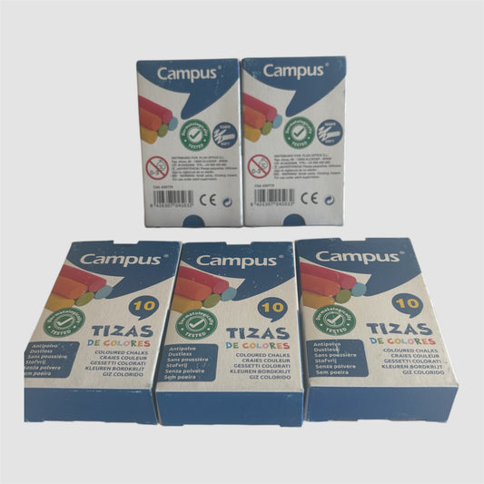 Conjunto 5 caixas giz de cor Campus (10 unidades cada)