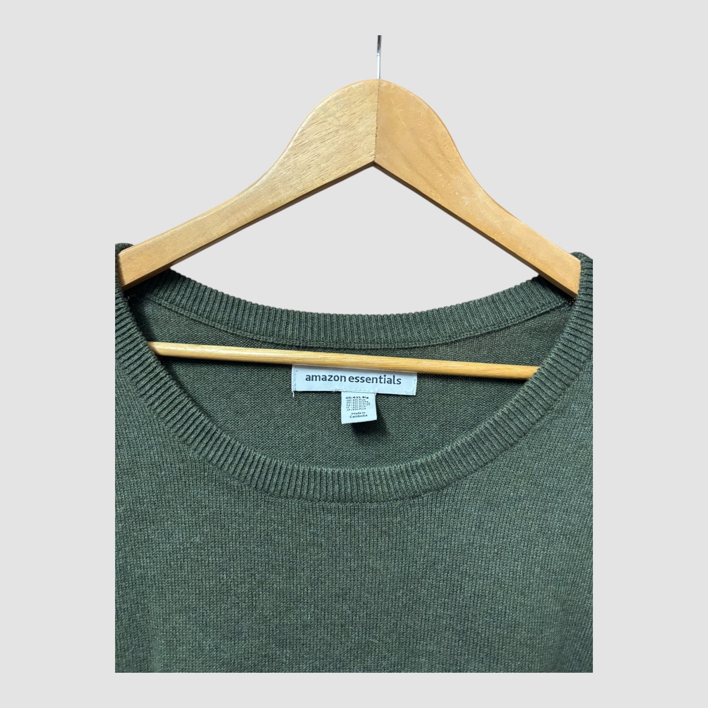 Camisola Amazon Essentials Homem Verde Azeitona Escuro 100% Algodão Manga Comprida 4XL Nova