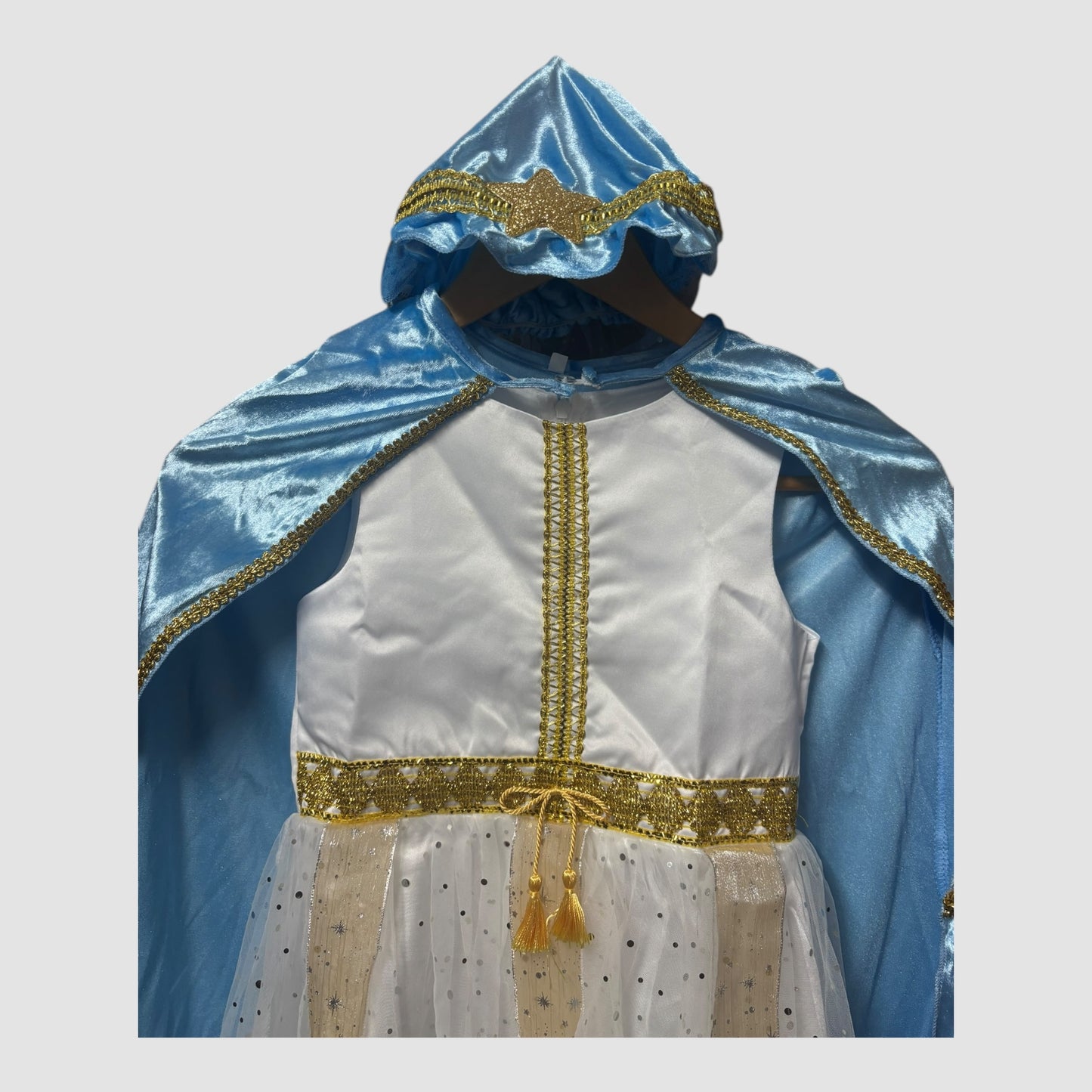 Disfarce Virgem Maria (Presépio) Menina – Vestido Branco com Detalhes Dourados