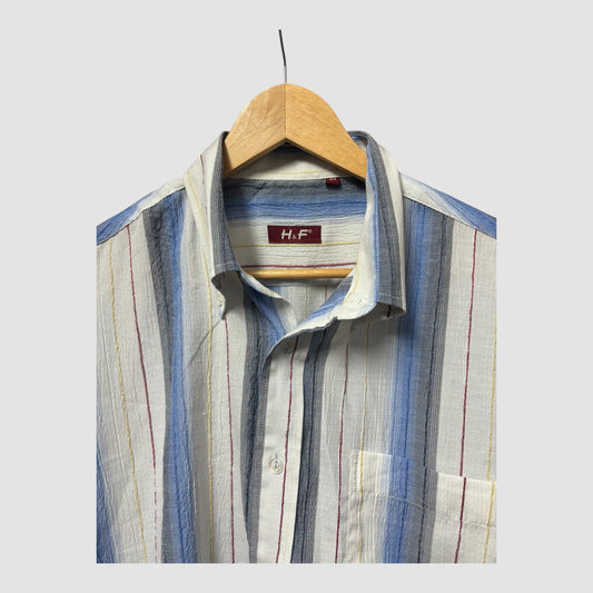 Camisa H&F Homem Manga Curta Listrada Azul XL