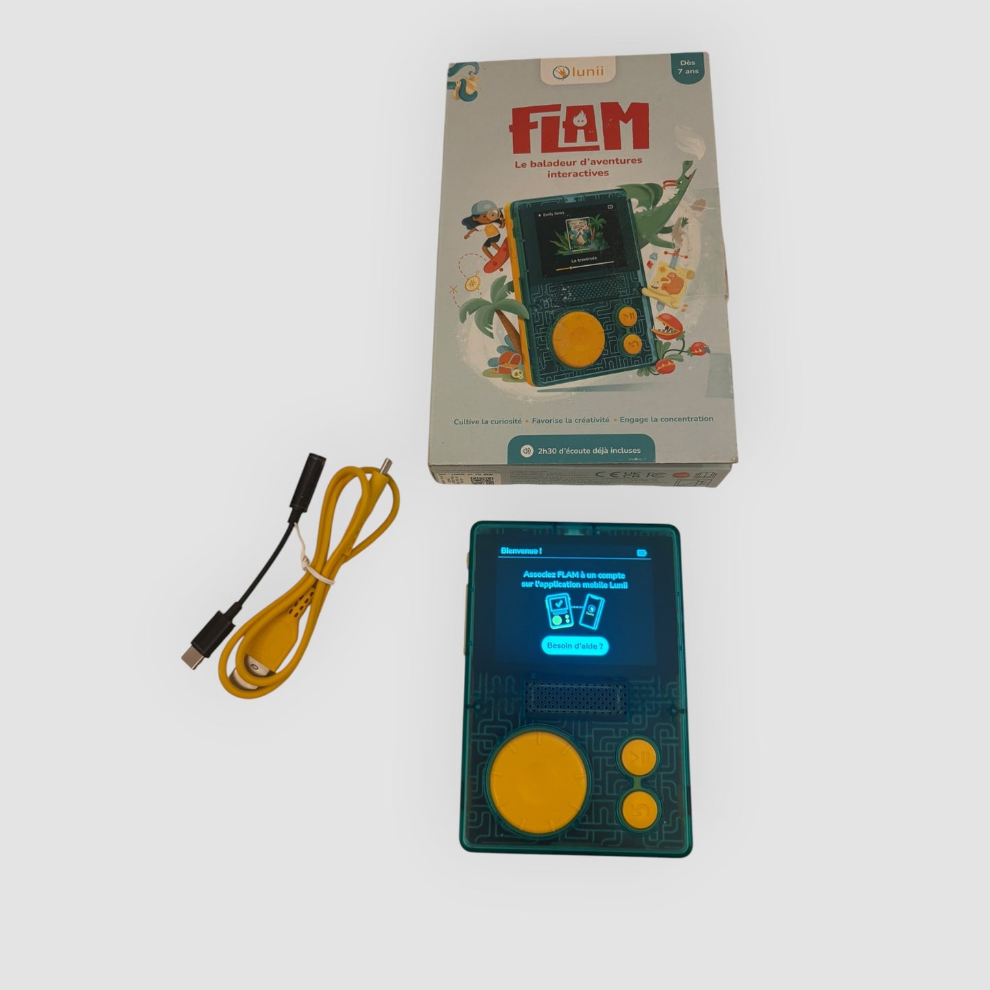 Lunii FLAM Leitor de Aventuras Interativas Infantil + Caixa e Cabo USB
