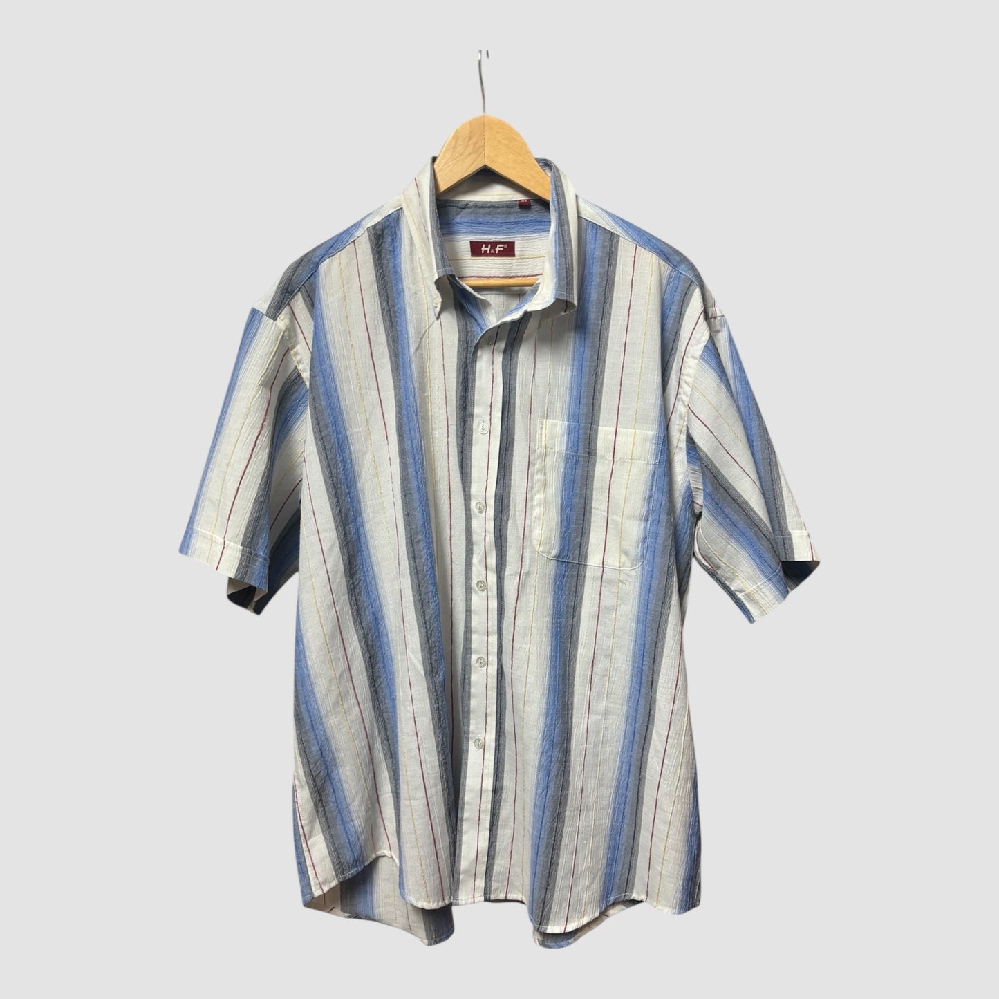 Camisa H&F Homem Manga Curta Listrada Azul XL