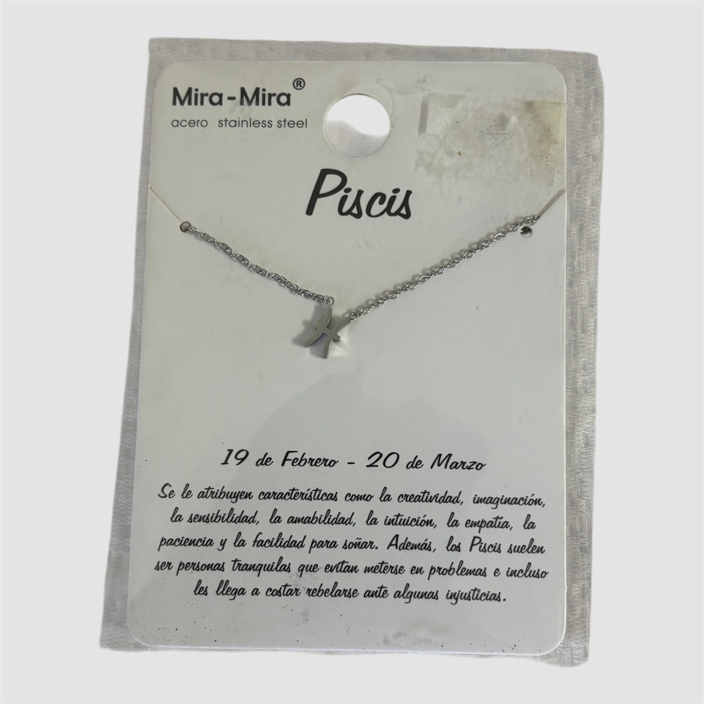 Colar signo Peixes prateado aço Novo