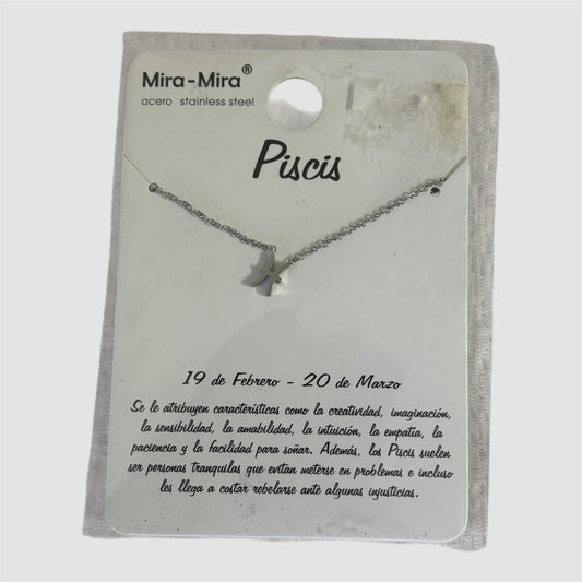 Colar signo Peixes prateado aço Novo