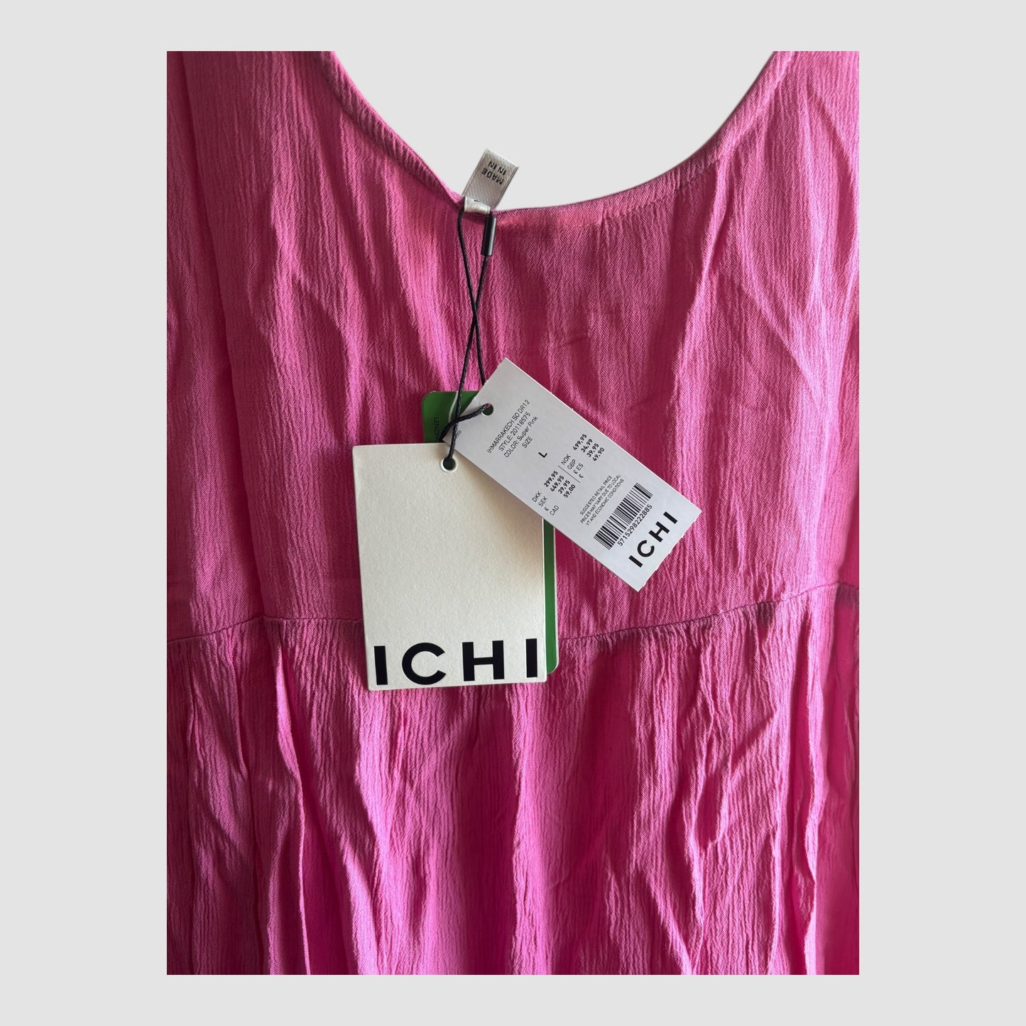 Vestido ICHI Rosa EcoVero Sem Mangas Mulher Tamanho L Novo com Etiqueta