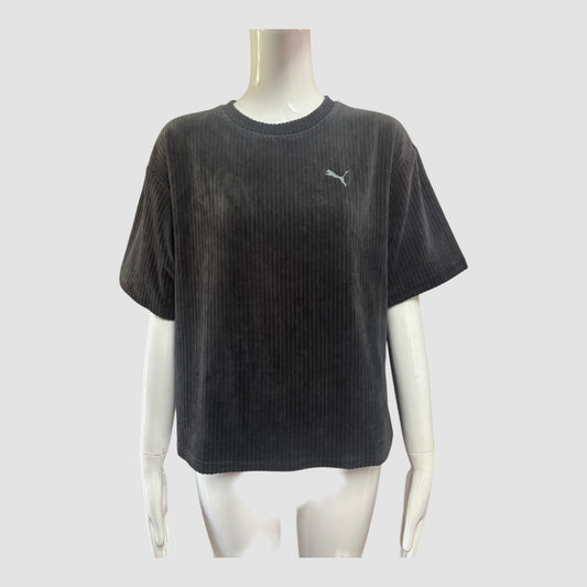T-Shirt Puma ESS Elevated Velour Rib Unissexo Preto/Azul Marinho Acinzentado Tamanho M Nova