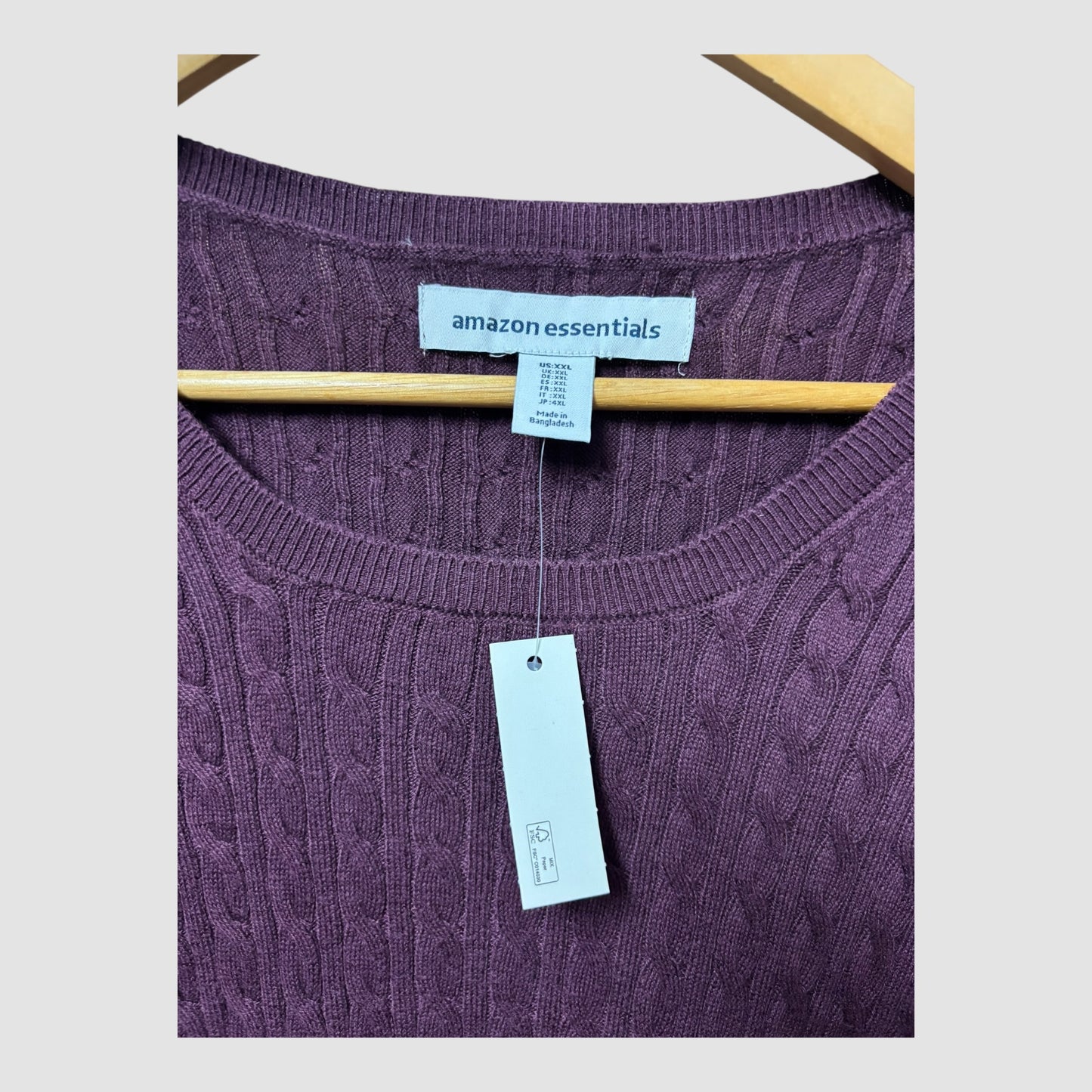 Camisola Amazon Essentials Bordô de Manga Comprida em Malha Trançada Mulher XXL Nova