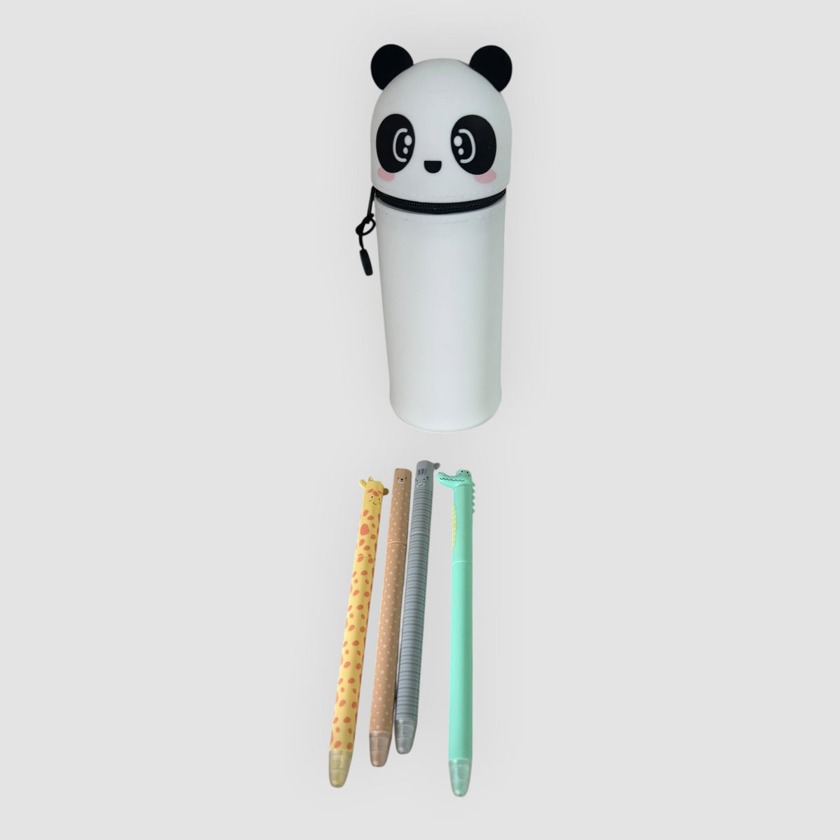 Estojo Panda 2 em 1 Porta-Lápis + 4 Canetas de Animais