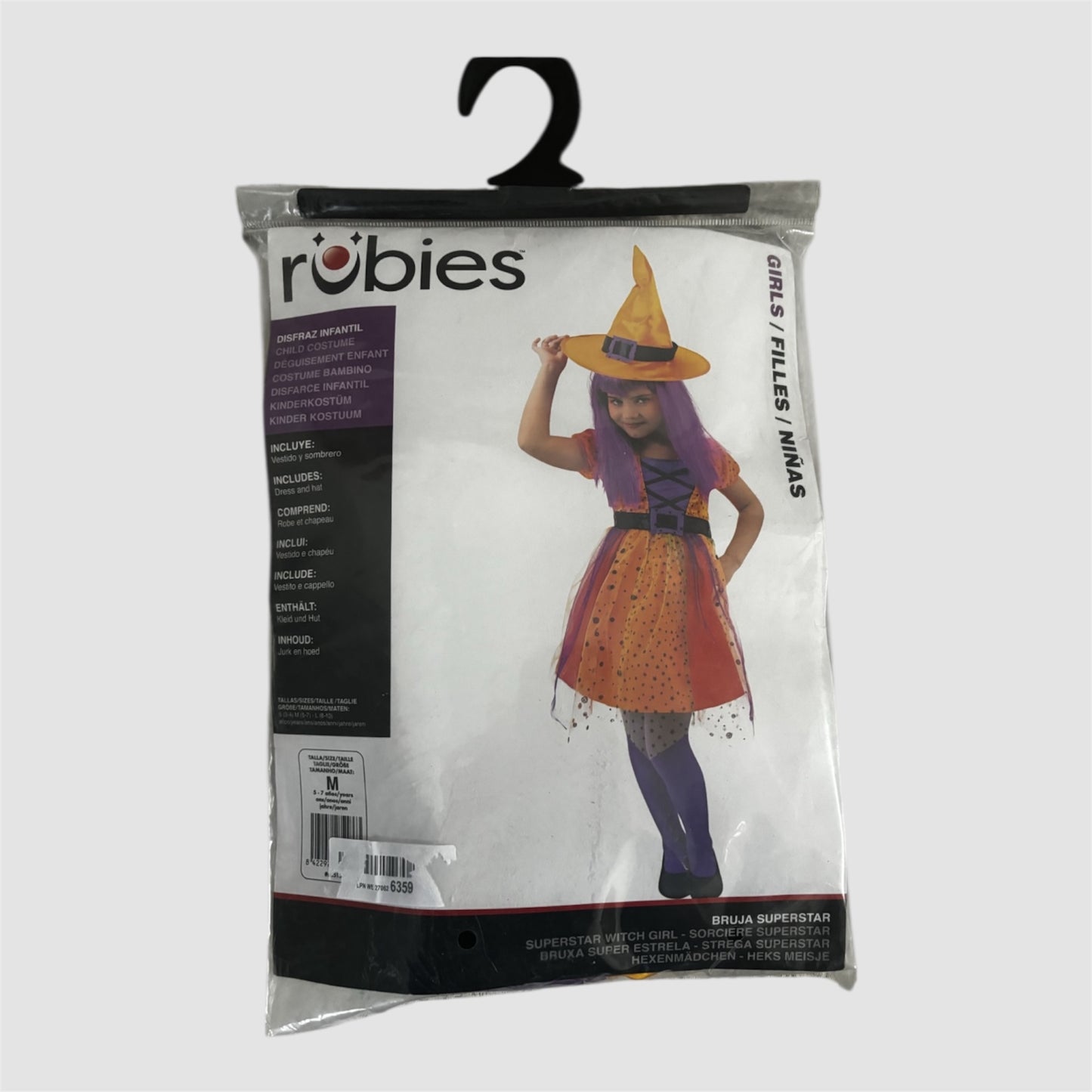 Disfarce menina Bruxa Superstar tamanho 5-7anos Novo Rubies