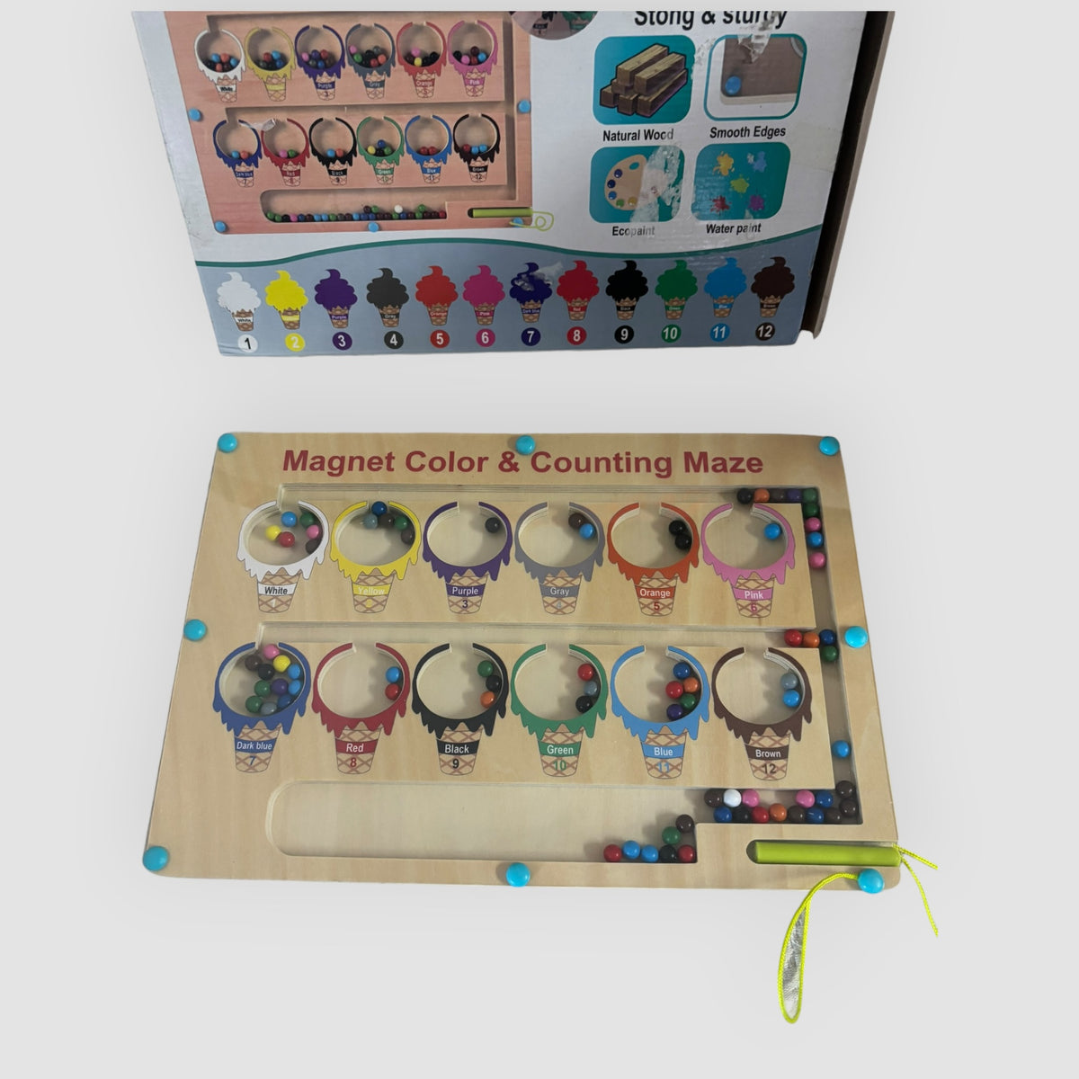Jogo Montessori Labirinto Magnético de Madeira – Cores e Números