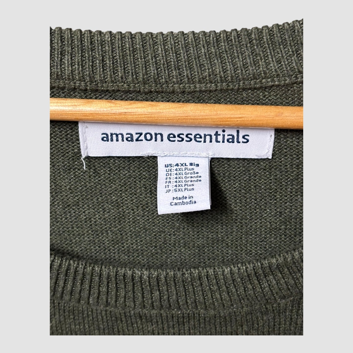 Camisola Amazon Essentials Homem Verde Azeitona Escuro 100% Algodão Manga Comprida 4XL Nova