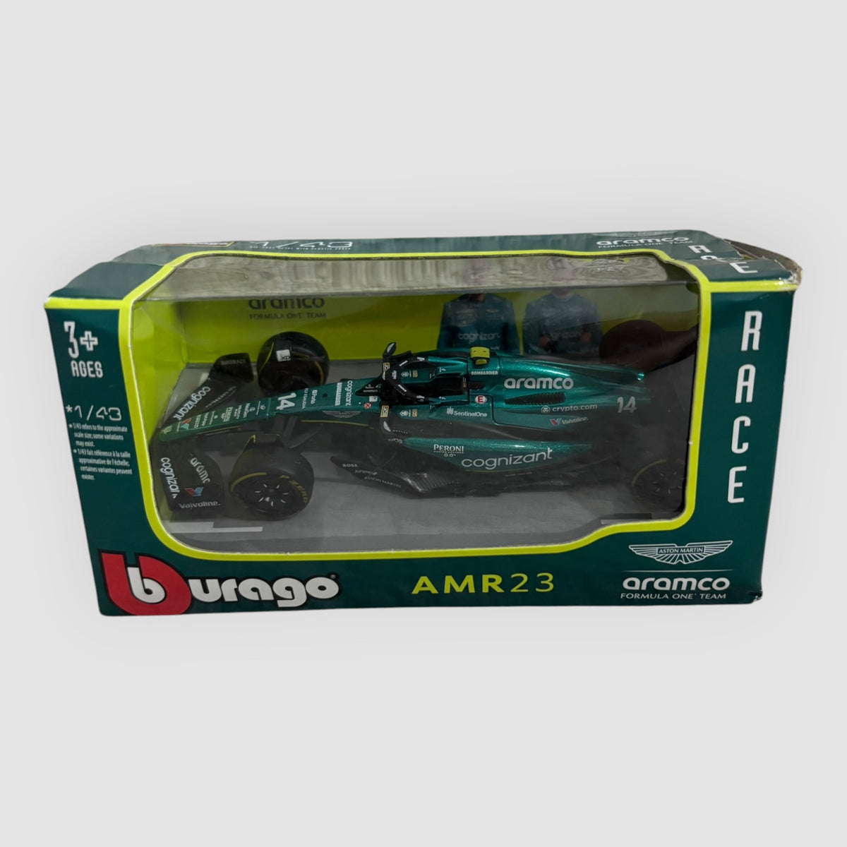 Carro Fórmula 1 Aston Martin AMR23 #14 Fernando Alonso – Bburago 1:43