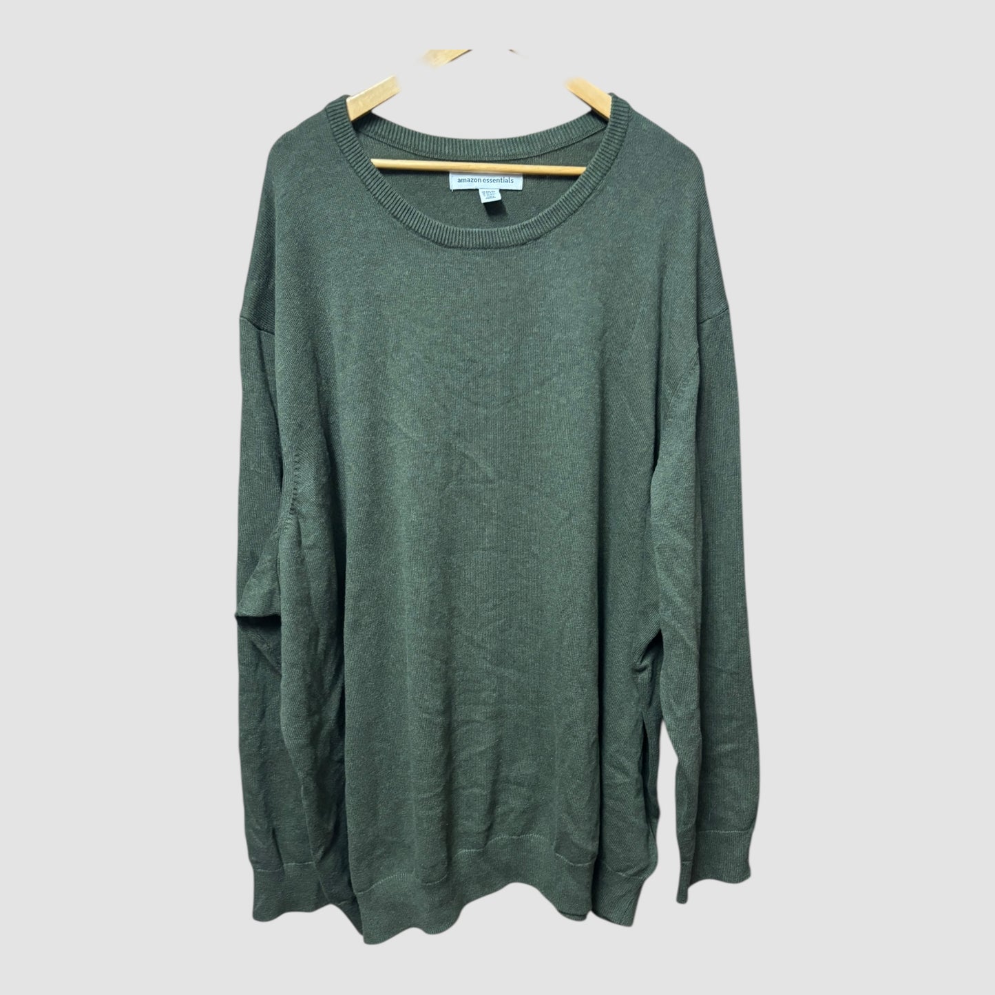 Camisola Amazon Essentials Homem Verde Azeitona Escuro 100% Algodão Manga Comprida 4XL Nova