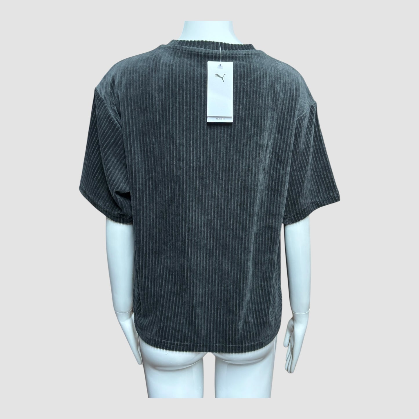 T-Shirt Puma ESS Elevated Velour Rib Unissexo Preto/Azul Marinho Acinzentado Tamanho M Nova